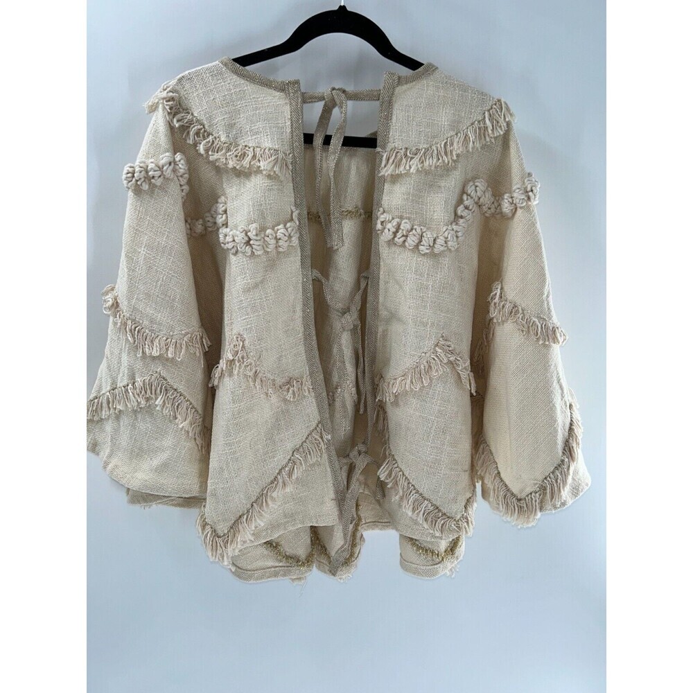 Women's Aspen Fringe Cotton Blend Poncho OS - Picture 5 of 8